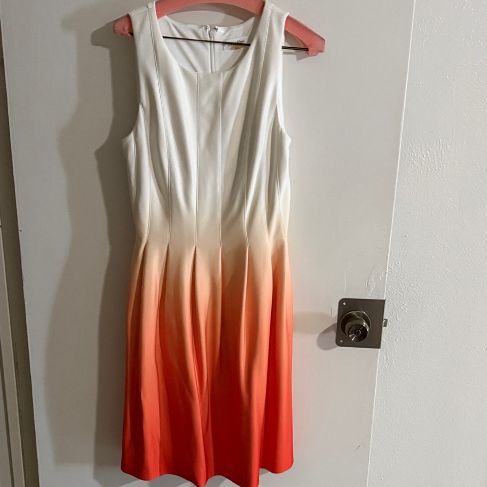 Calvin Klein White and Orange Ombre Midi Dress